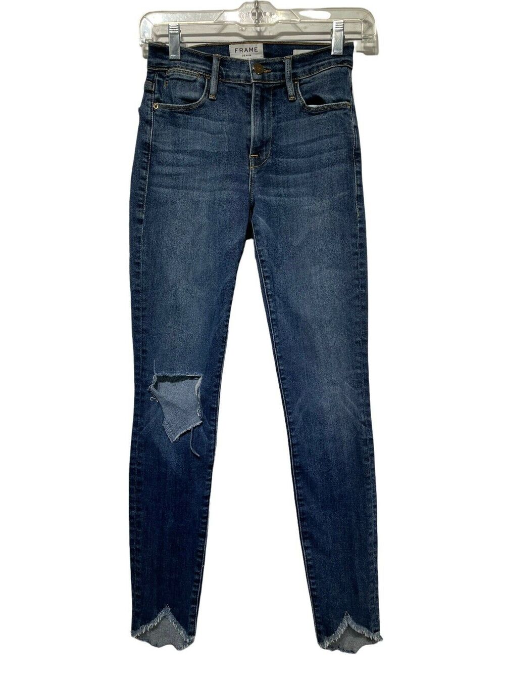 FRAME Denim Le High Skinny Blue Heren Raw Hem Crop Distressed Jeans Size 24